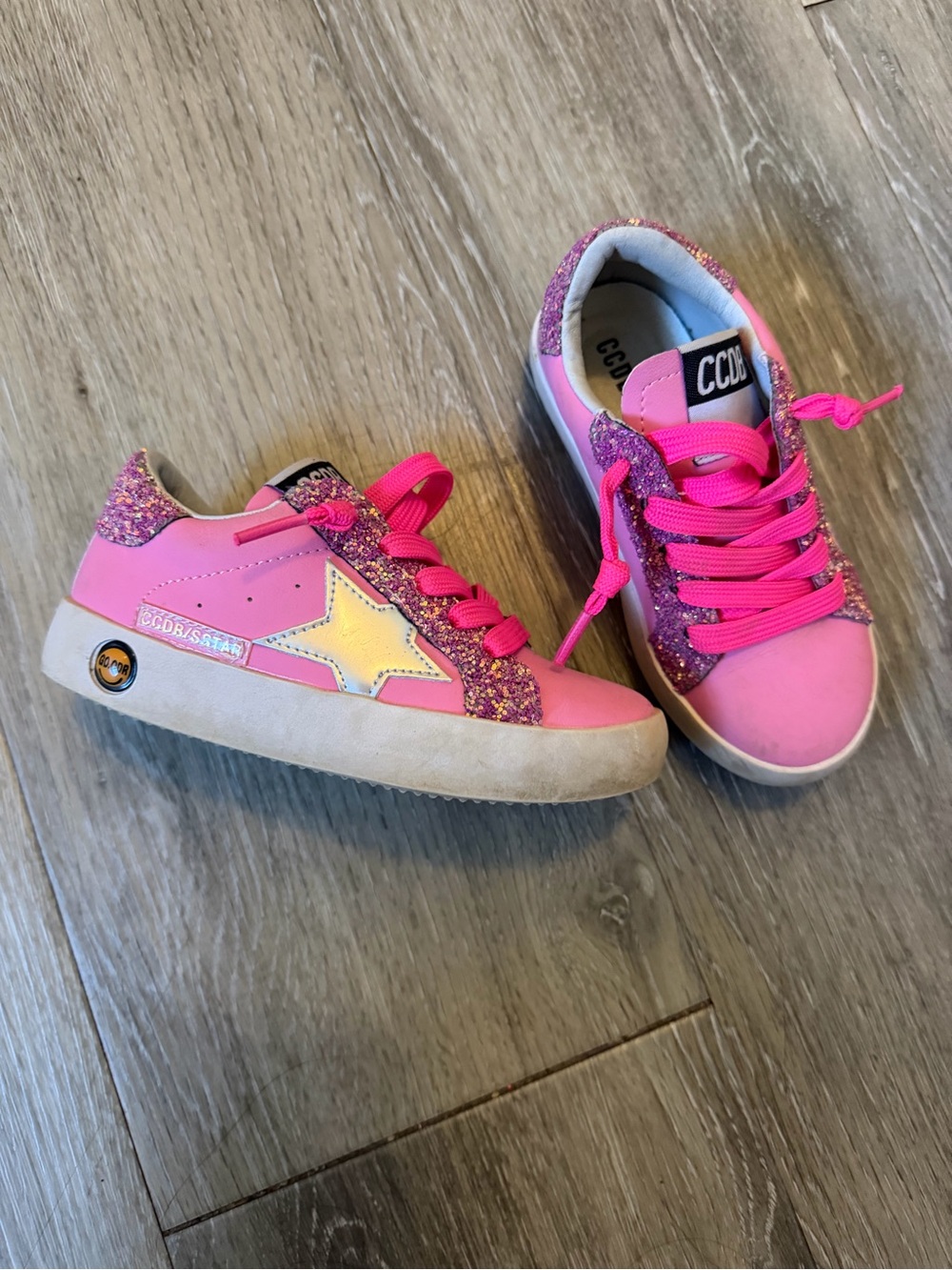 Girls Pink Glitter Star Sneakers -